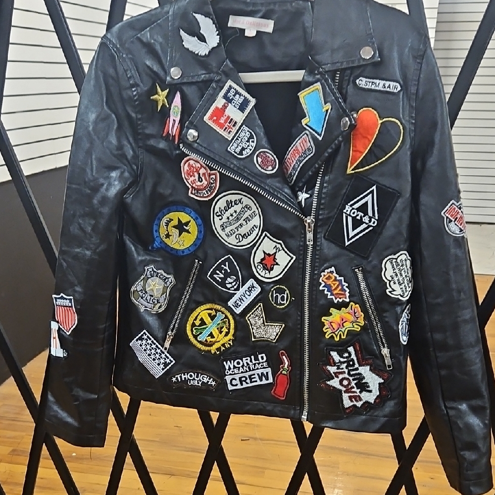 Hot & Delicious Black Leather Jacket with Colorful Patchwork